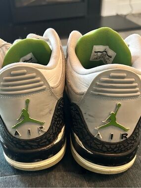 Jordan Retro Sneakers in White & Lime Green with Black Elephant Print
